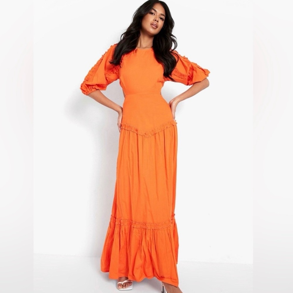 NWT BooHoo Orange Tiered Cut-Out Dress - Sz 12✨